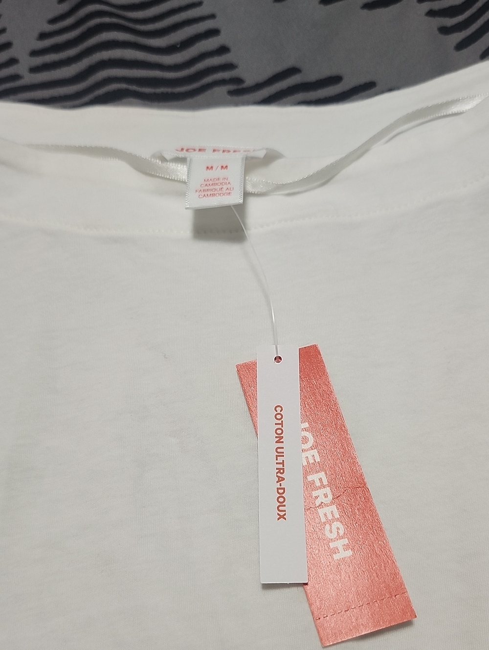Joe Fresh White Crew Neck Tee with Coral Tag Detail
